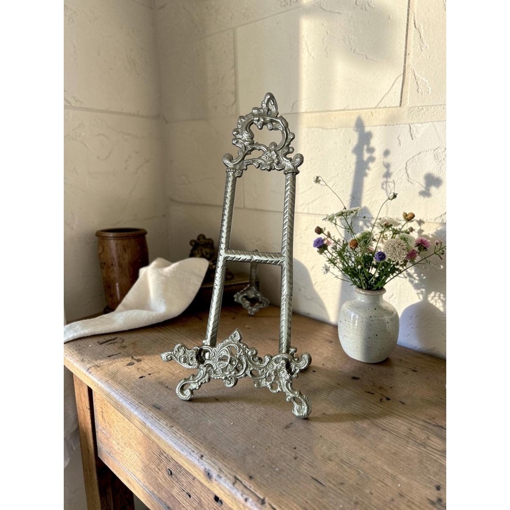Vintage Ornate Brass Easel Stand - Gold Rococo Picture Display BookStand